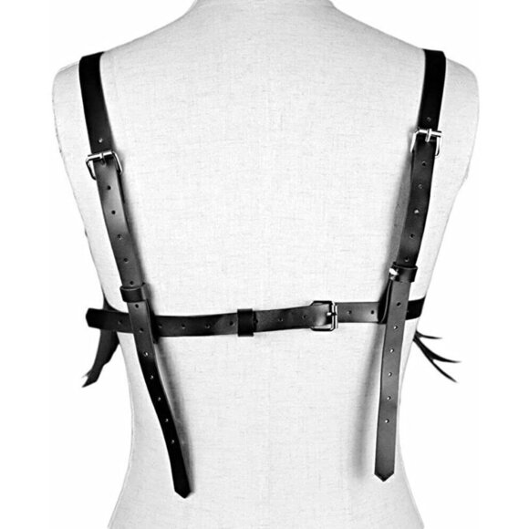 BLACK Leather Bra Top Shoulder Harness Belt BDSM Slave Fetish Bondage Gothic NWT - Picture 6 of 6